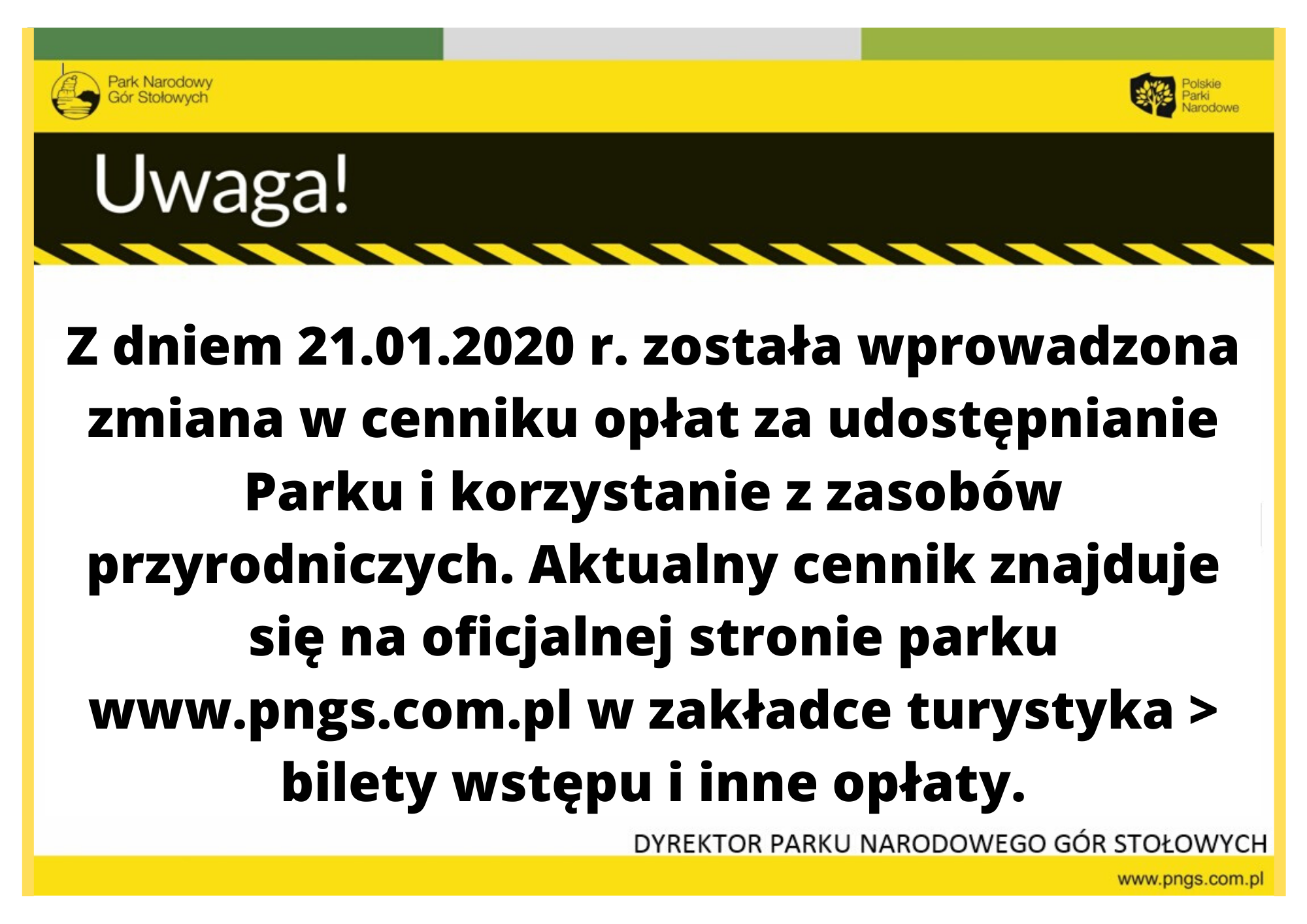 informacja o zmianie cen biletów
